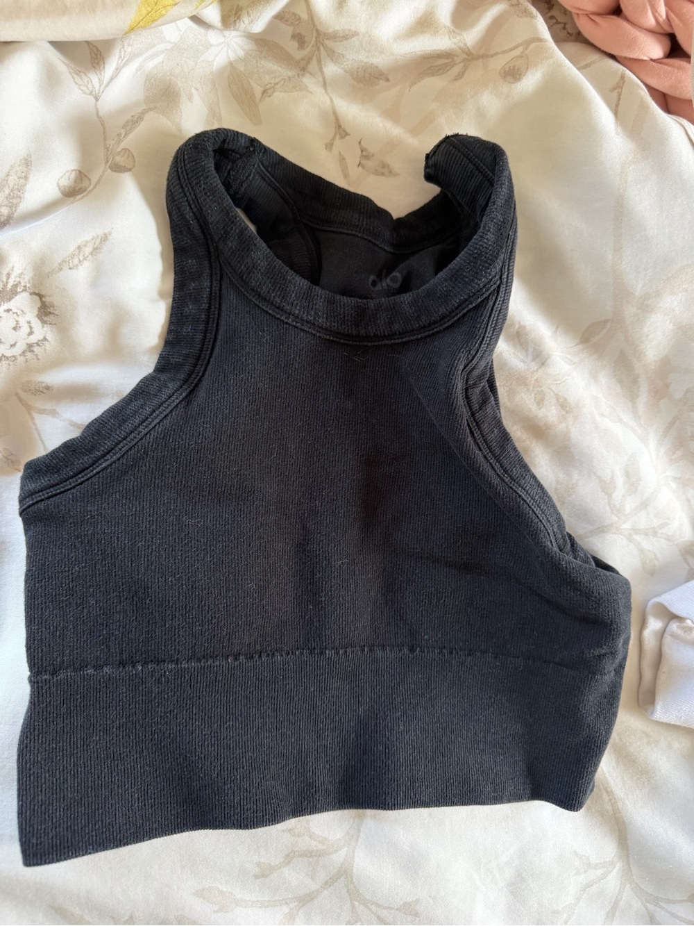 ALO Yoga Black Ribbed High-Neck Cropped Tank